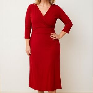 Talbots Cherry Red Surplice Rusched Waistband Dress